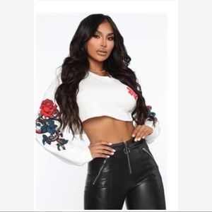 Rose & Snake White Long Sleeve Top